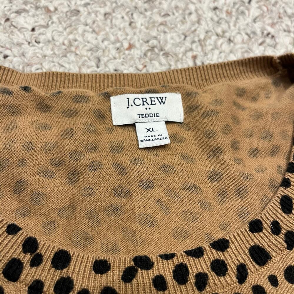 J Crew Cheetah Teddie Sweater XL Animal Print Cotton Preppy Classic Casual - Picture 2 of 6